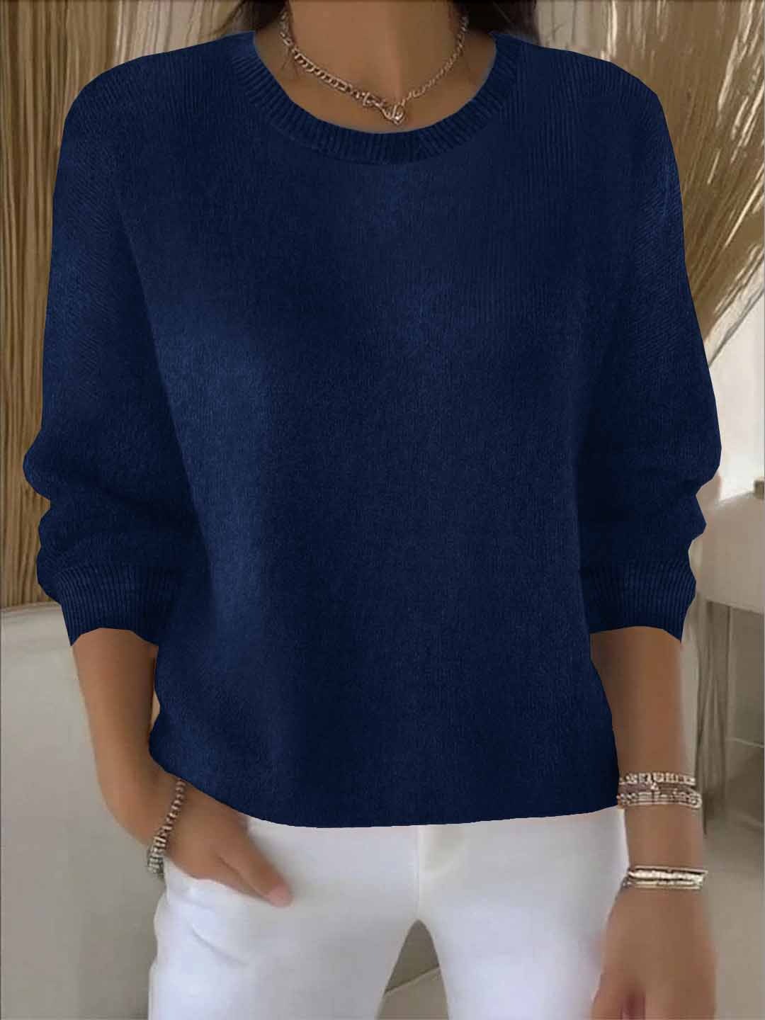 Roseline | Pull Femme Col Rond en Maille Douce Coupe Décontractée - Bleu marine