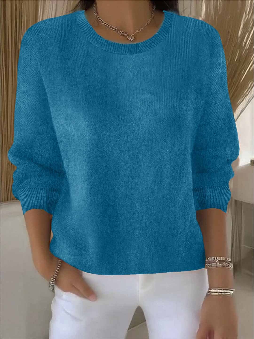 Roseline | Pull Femme Col Rond en Maille Douce Coupe Décontractée - Bleu canard