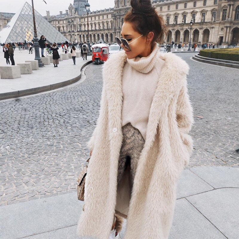 Roxane | Manteau Long Femme Effet Fourrure Teddy Sous le Genou - vue 3