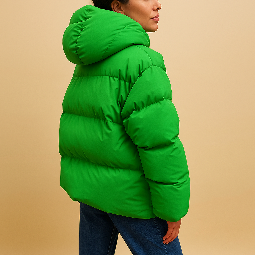 Salomé | Doudoune Oversize Femme Déperlante à Capuche et Col Montant - Vert