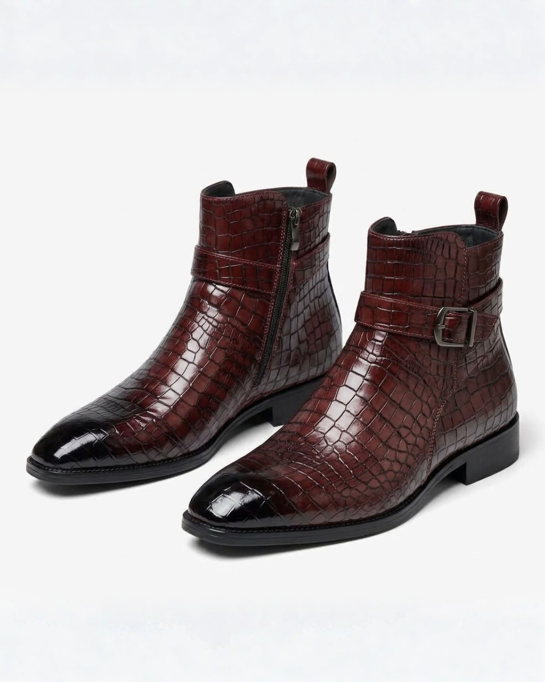 Séraphin | Bottines Homme Effet Croco à Zip et Bride à Boucle - Bordeaux