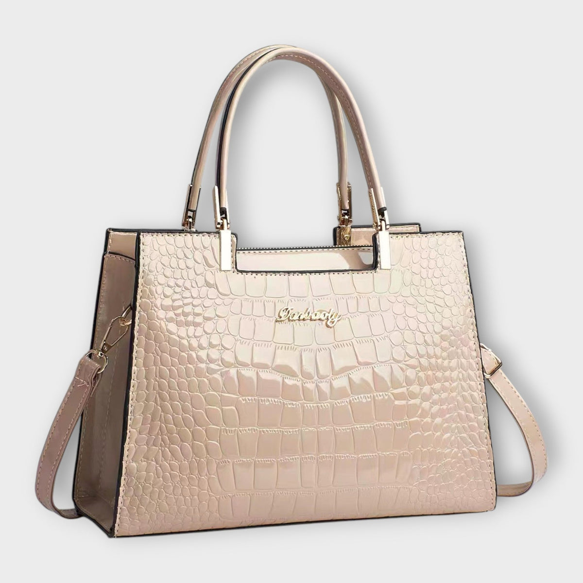 Séverine | Sac à Main Femme Effet Croco Verni à Double Anse - Kaki