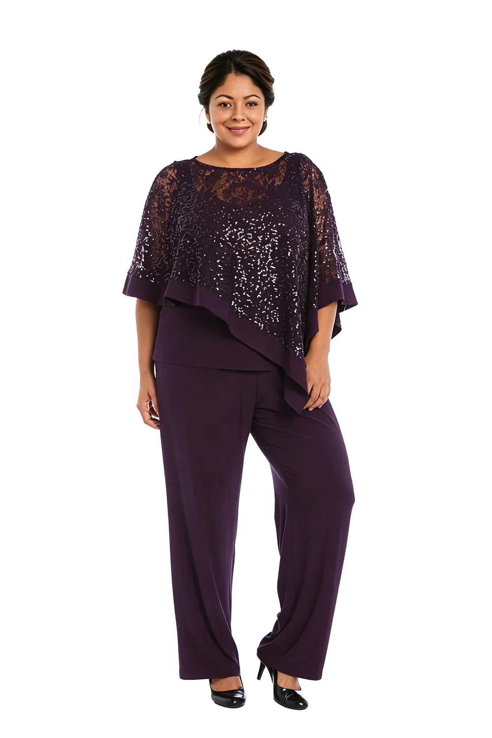 Ines Paris | Ensemble cape à paillettes et pantalon femme cérémonie, grande taille