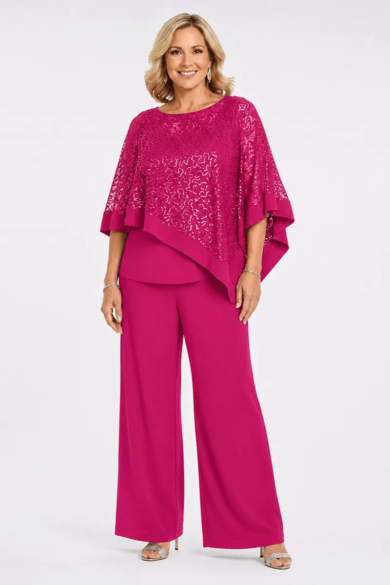 Ines Paris | Ensemble cape à paillettes et pantalon femme cérémonie, grande taille
