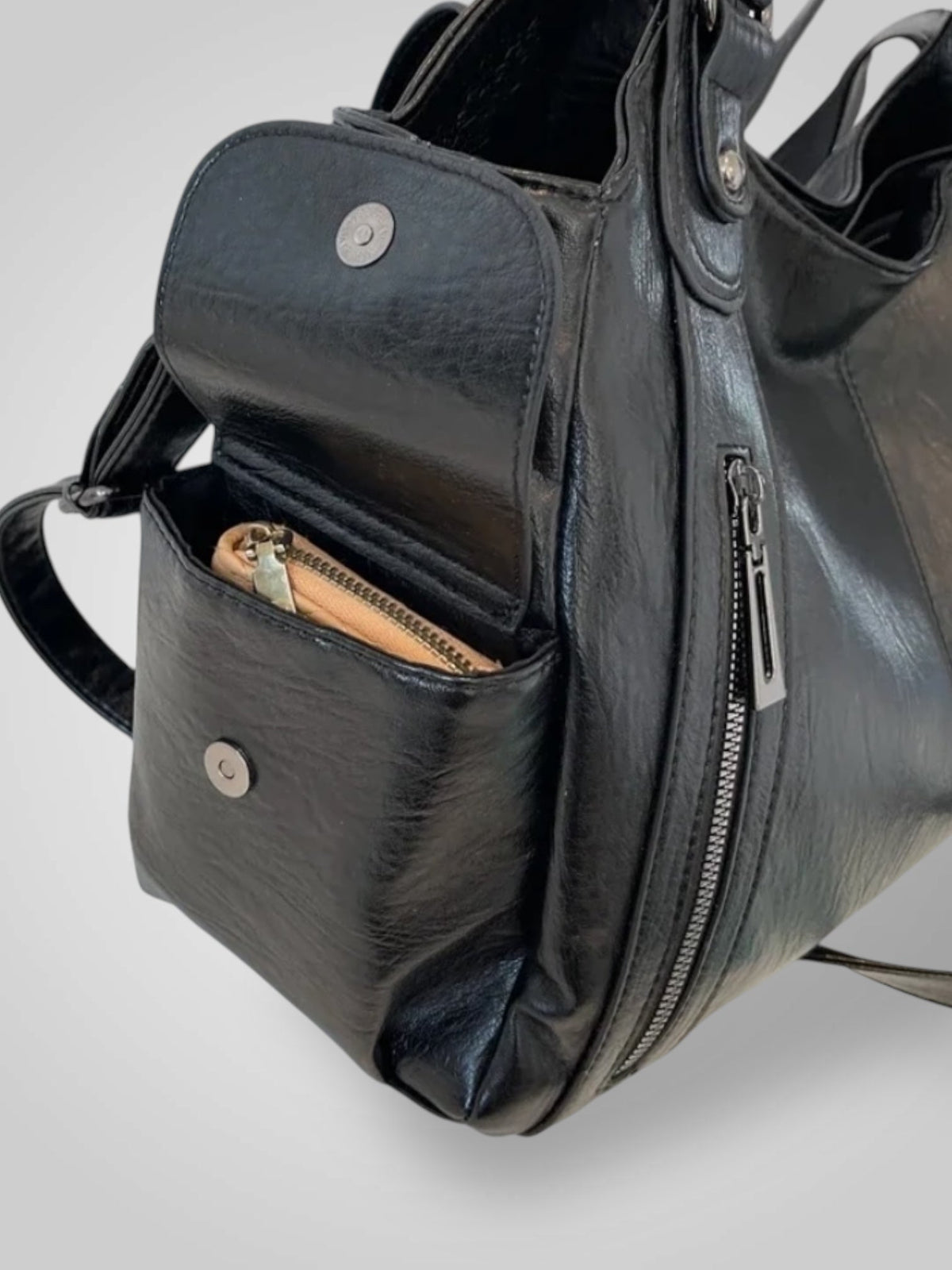 Sidonie | Grand Sac Cabas Femme Effet Cuir à Poches Zippées - vue 5