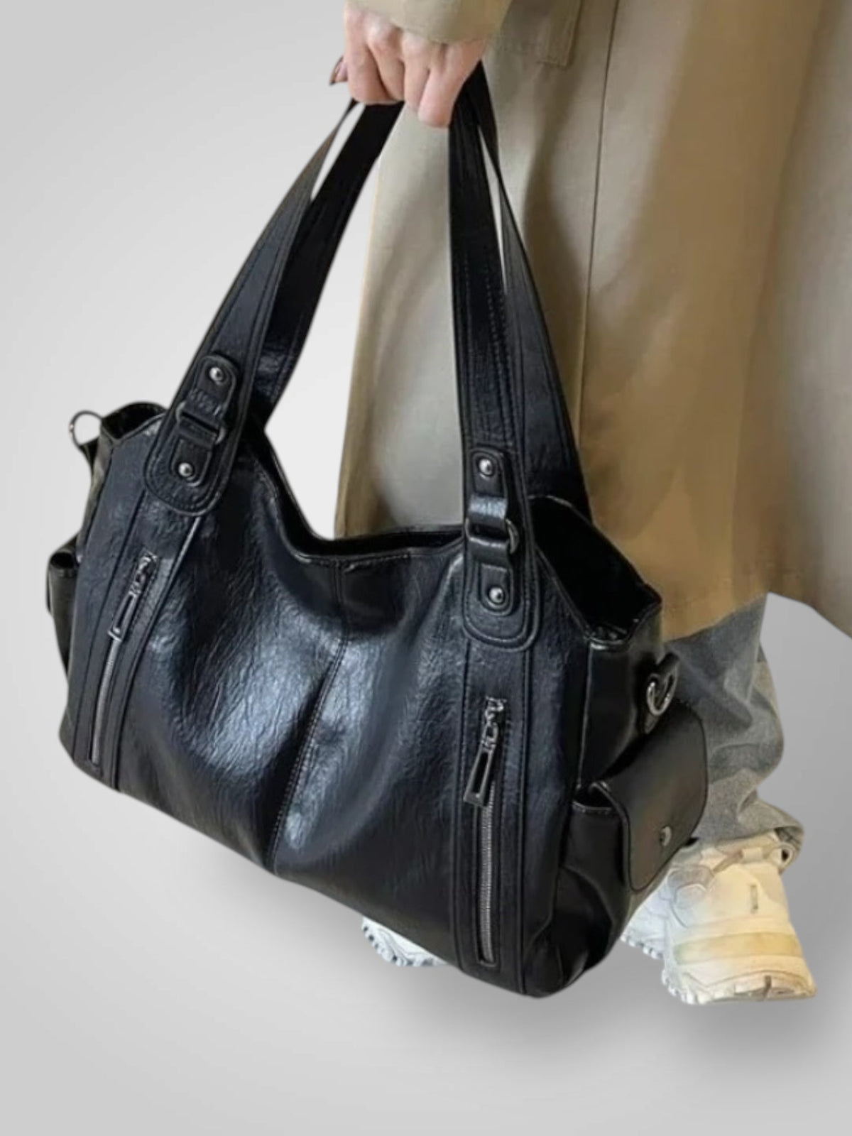 Sidonie | Grand Sac Cabas Femme Effet Cuir à Poches Zippées - vue 8