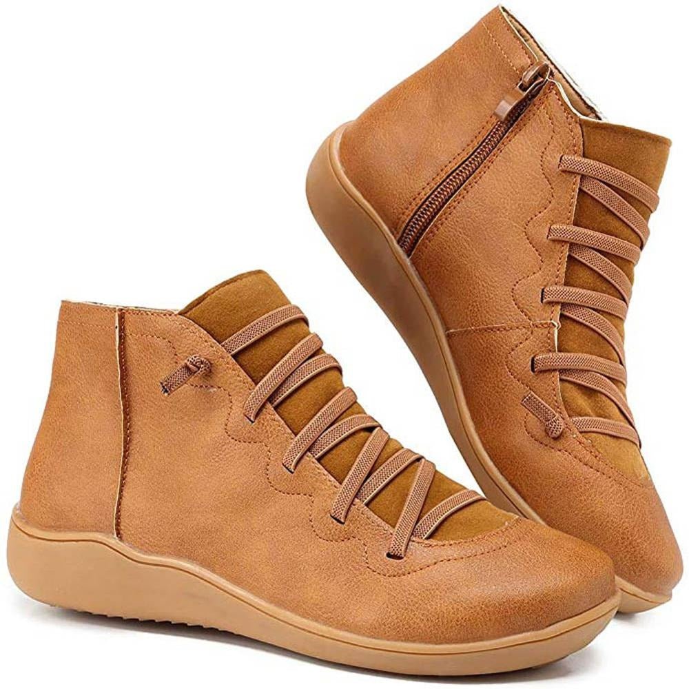 Sophie | Bottines Femme Confort à Lacets Croisés et Zip Latéral - Camel