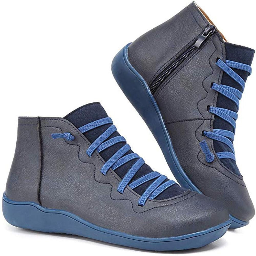 Sophie | Bottines Femme Confort à Lacets Croisés et Zip Latéral - Bleu