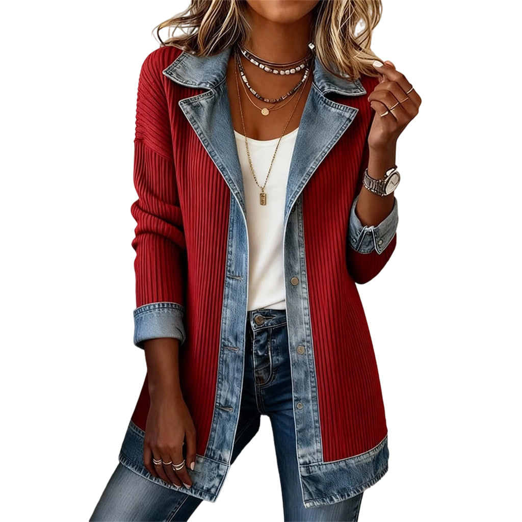Veste en jean femme coupe ample manches en maille