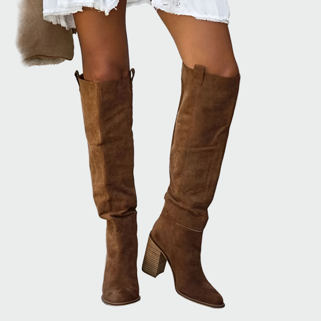 Thaïs | Bottes Hautes Femme Effet Cuir Lisse Montant au Genou - Marron
