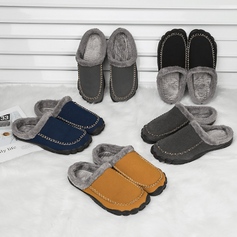 Valentin | Chaussons Mules Homme Fourrés à Surpiqûres, Aspect Suédine - vue 1