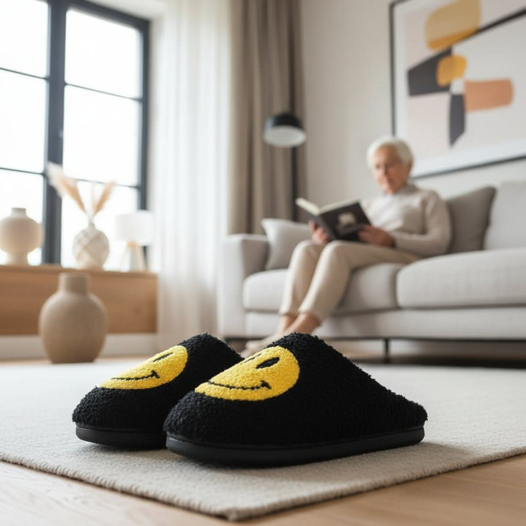 Véronique | Chaussons Femme Doublure Sherpa à Visage Souriant Brodé et Semelle Épaisse - vue 2