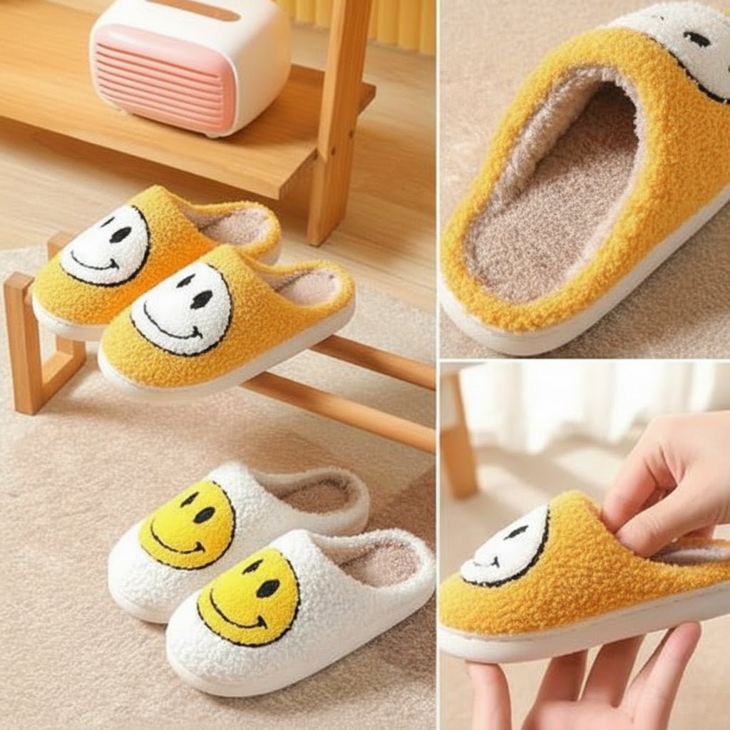 Véronique | Chaussons Femme Doublure Sherpa à Visage Souriant Brodé et Semelle Épaisse - vue 9