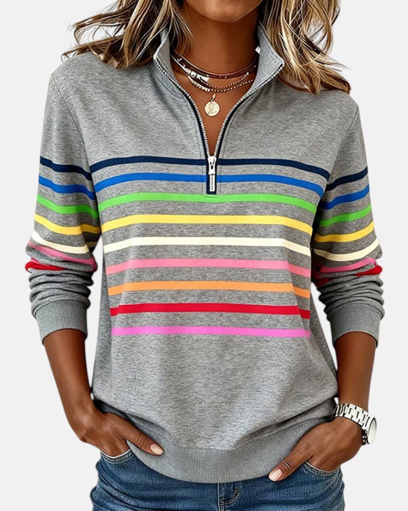 Ines Paris | Sweat-Shirt Femme Rayé Demi-Zip Coupe Ample