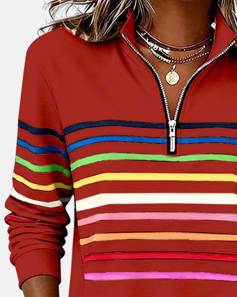Ines Paris | Sweat-Shirt Femme Rayé Demi-Zip Coupe Ample