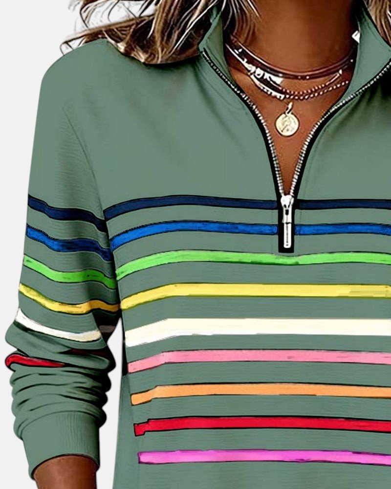 Ines Paris | Sweat-Shirt Femme Rayé Demi-Zip Coupe Ample