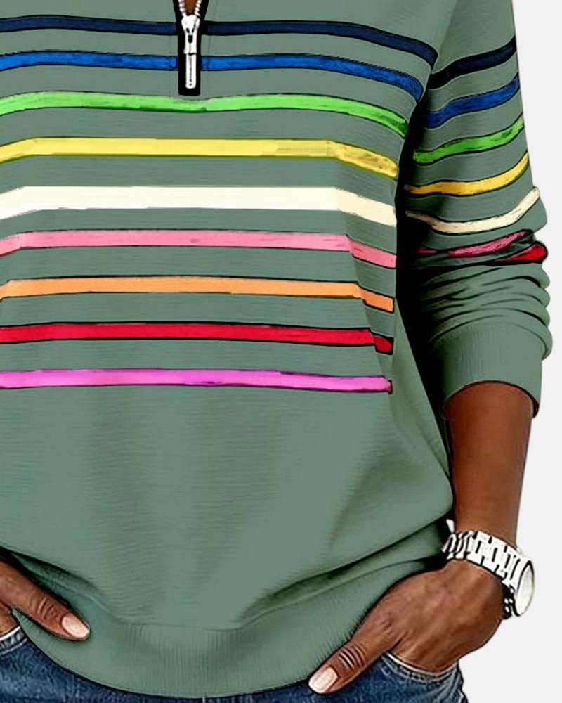 Ines Paris | Sweat-Shirt Femme Rayé Demi-Zip Coupe Ample