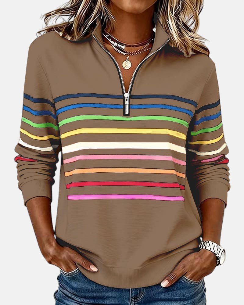 Ines Paris | Sweat-Shirt Femme Rayé Demi-Zip Coupe Ample