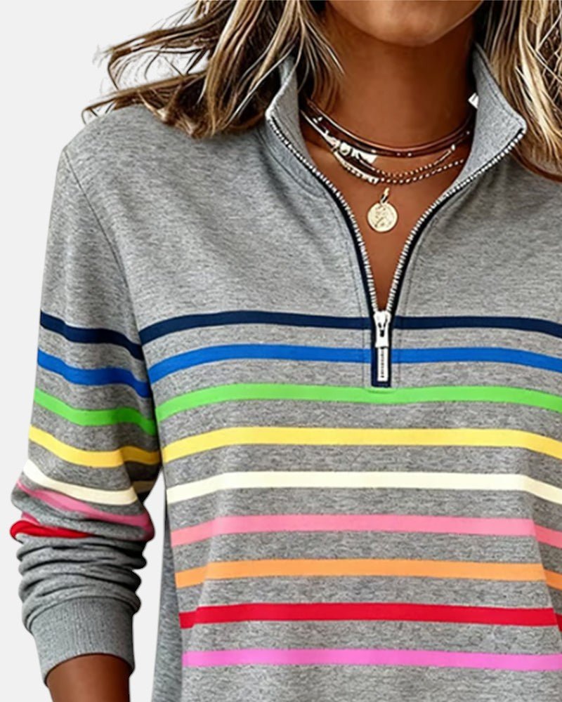 Ines Paris | Sweat-Shirt Femme Rayé Demi-Zip Coupe Ample