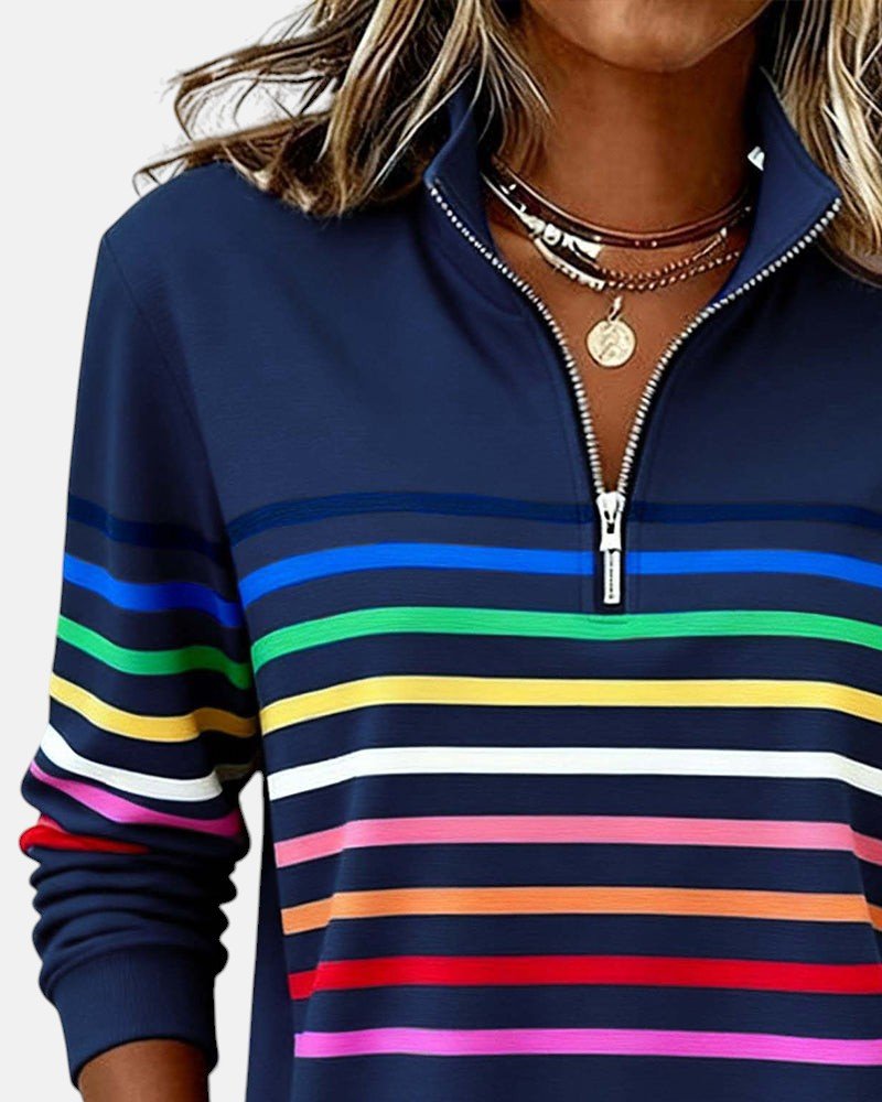 Ines Paris | Sweat-Shirt Femme Rayé Demi-Zip Coupe Ample