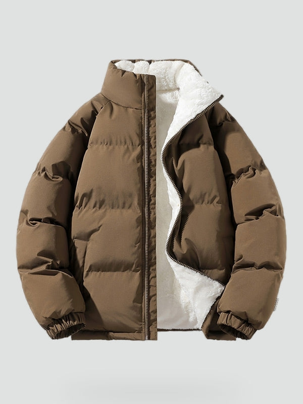 Yves | Doudoune Courte Homme Matelassée Doublure Peluche et Poignets Élastiques - Marron