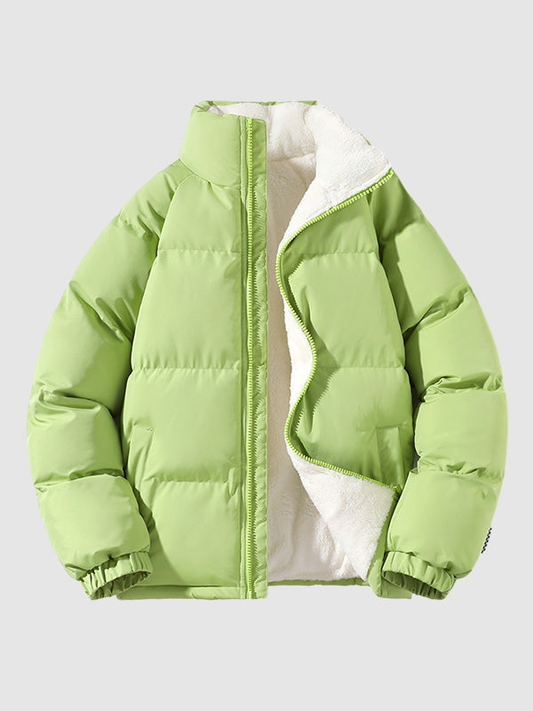 Yves | Doudoune Courte Homme Matelassée Doublure Peluche et Poignets Élastiques - Vert anis