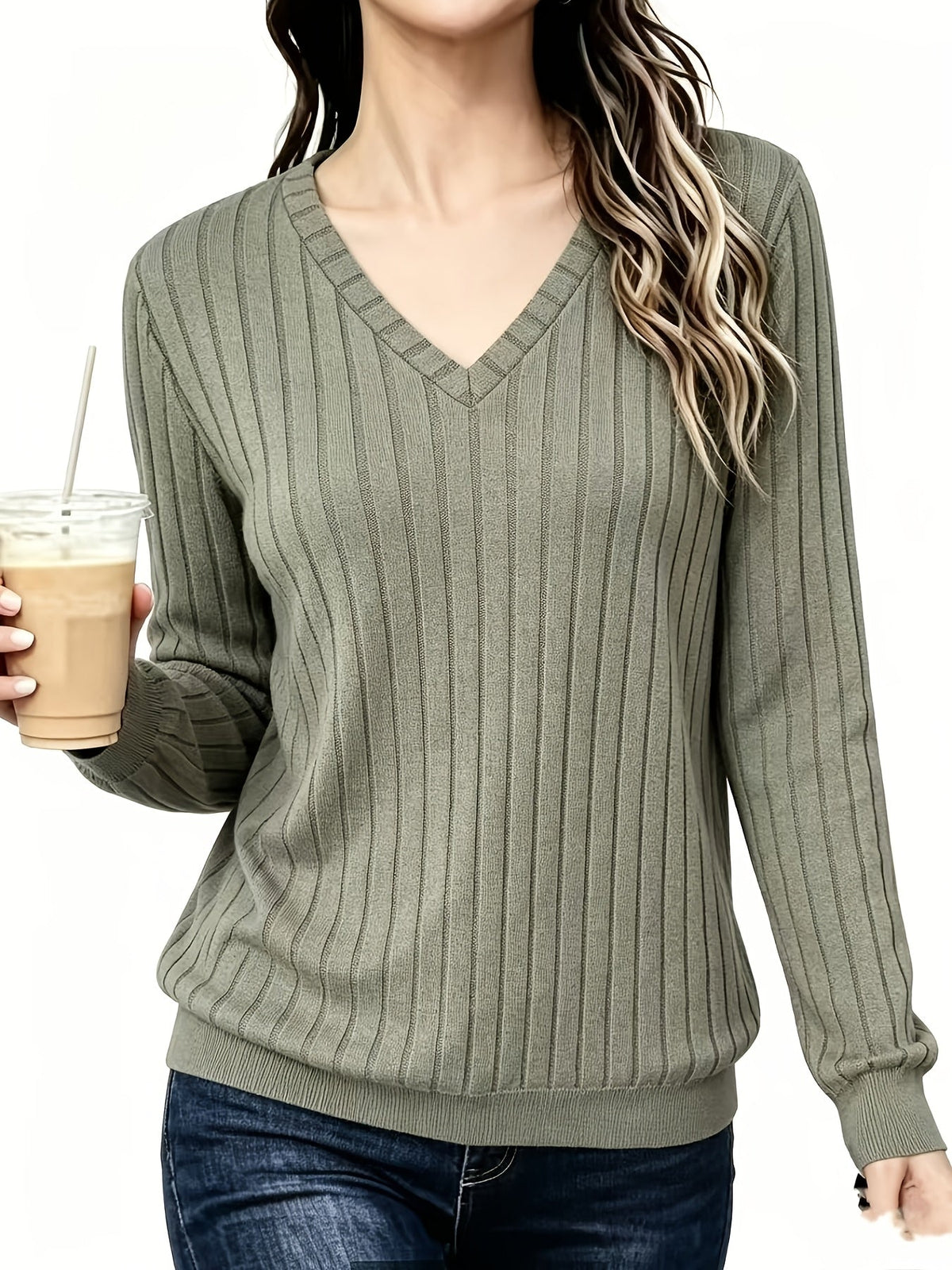 Ines Paris | Pull femme côtelé col V texture brossée