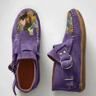 Mocassins femme imprimé chat à enfiler, bout rond et talon bas