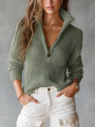 Ines Paris | Pull demi-zip femme maille ajourée – Coupe ample col zippé