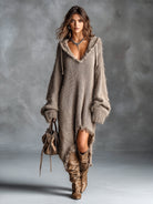 Ines Paris | Robe pull midi femme maille peluche à capuche oversize
