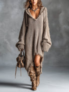 Ines Paris | Robe pull midi femme maille peluche à capuche oversize