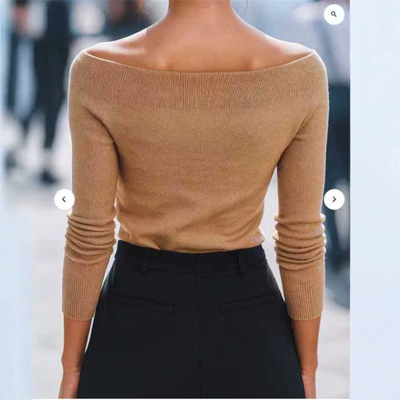 Ines Paris | Pull Femme Épaules Dénudées – Maille Extensible Camel
