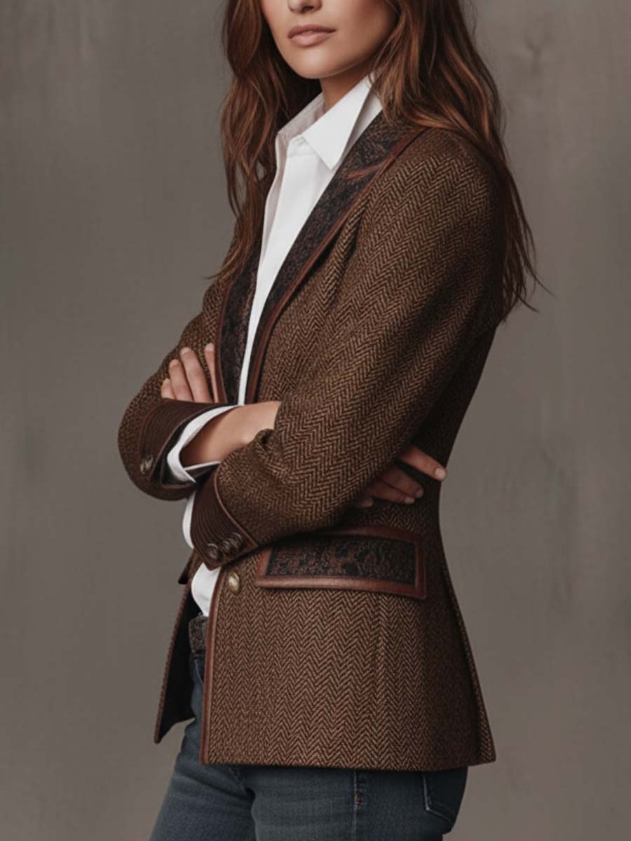 Ines Paris | Blazer femme chevrons à empiècements imprimés, coupe structurée