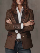 Ines Paris | Blazer femme chevrons à empiècements imprimés, coupe structurée
