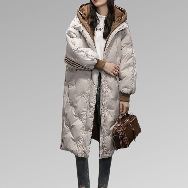 Doudoune longue femme coupe ample, grande capuche chaude