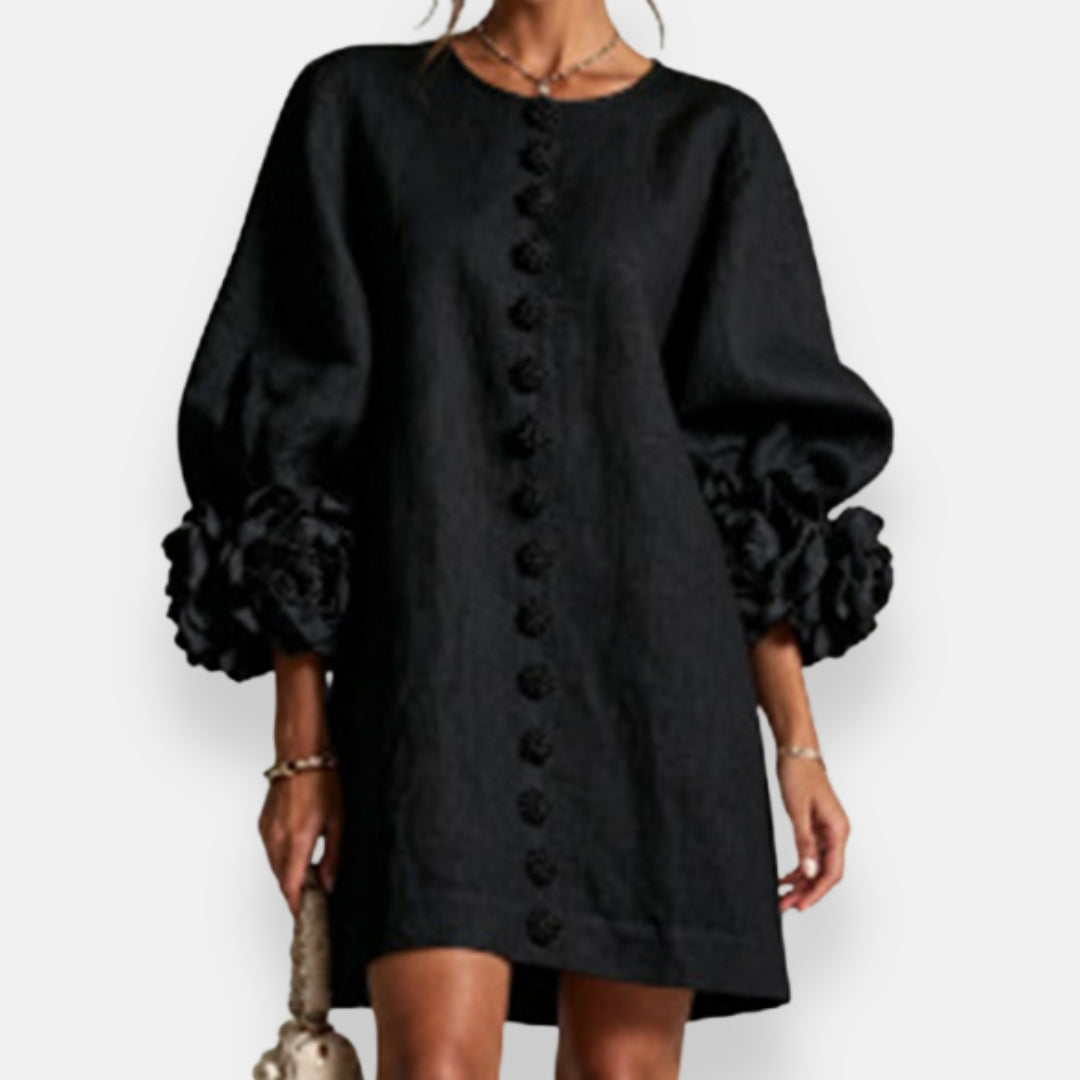 Ines Paris | Robe Fleurie Femme Fleurs en Relief Manches Ballon