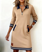 Robe manches longues femme col zippé à poches