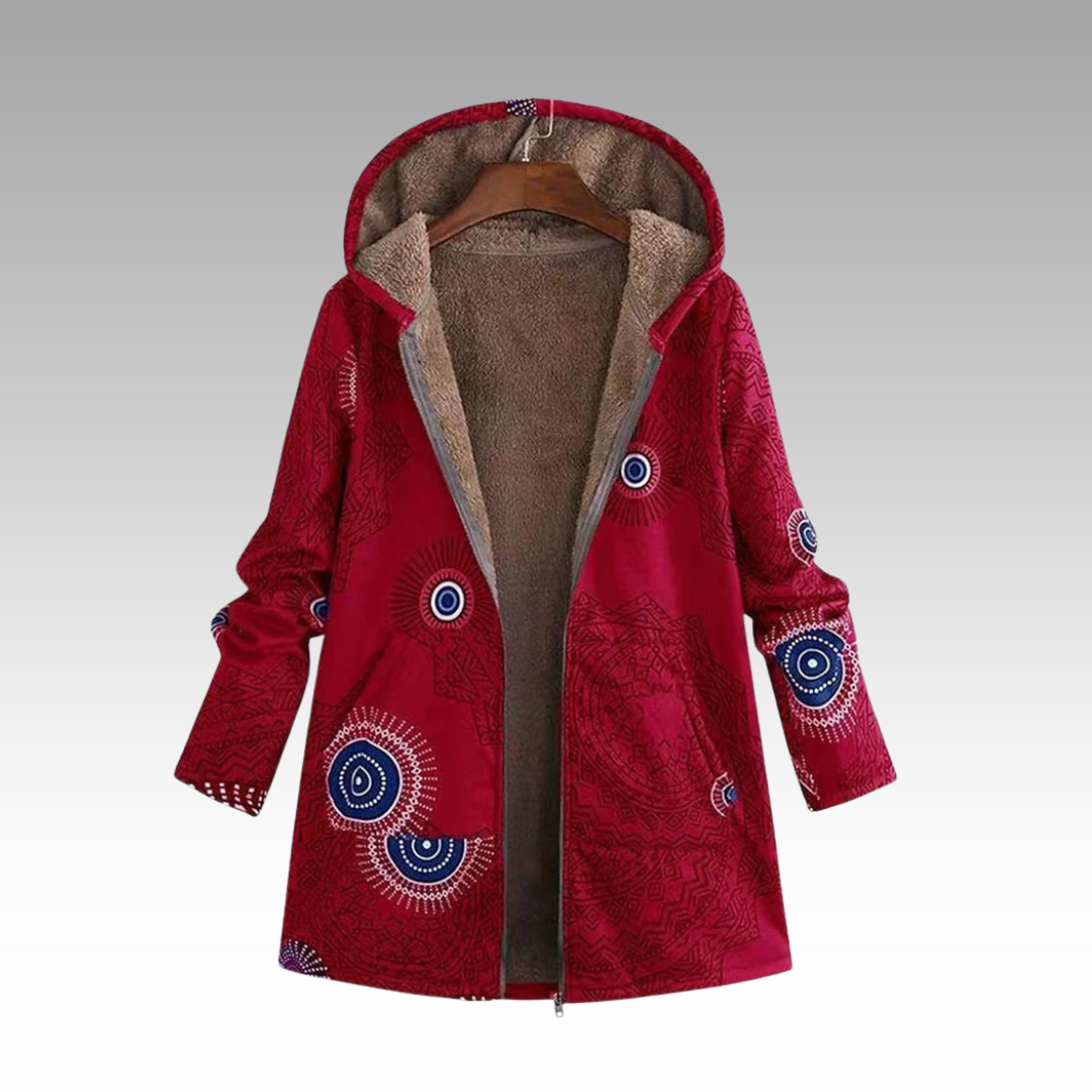 Ines Paris | Veste longue femme imprimé bohème, capuche doublée peluche