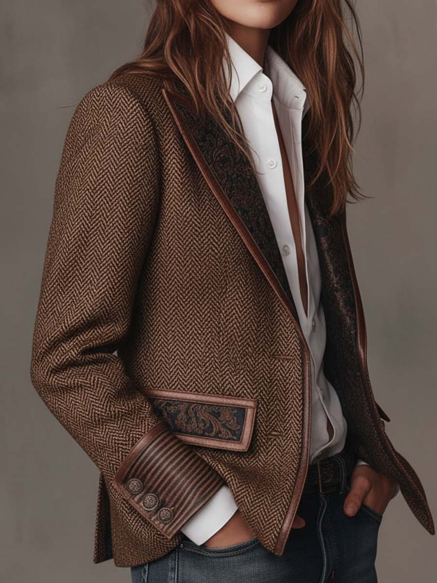 Ines Paris | Blazer femme chevrons à empiècements imprimés, coupe structurée