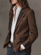 Ines Paris | Blazer femme chevrons à empiècements imprimés, coupe structurée