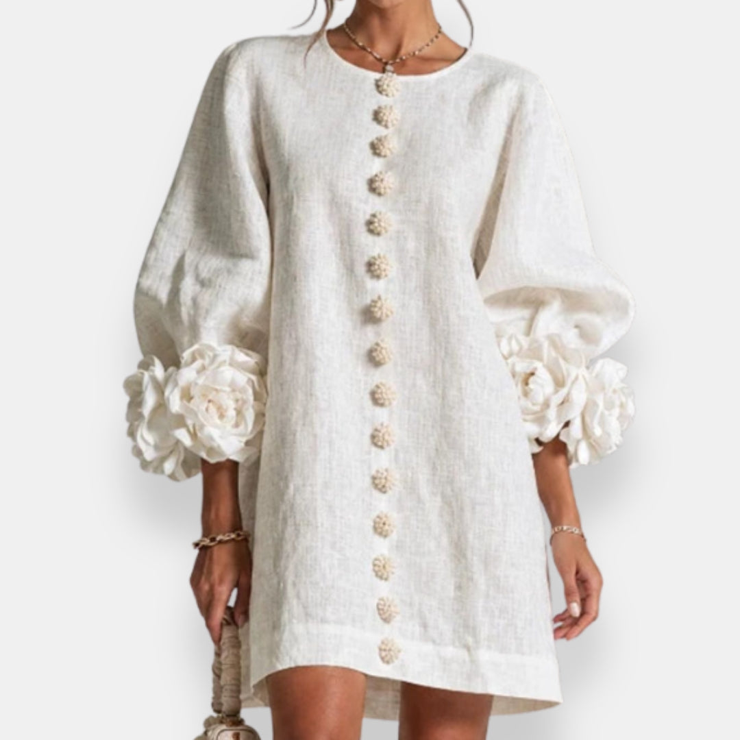 Ines Paris | Robe Fleurie Femme Fleurs en Relief Manches Ballon