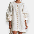 Ines Paris | Robe Fleurie Femme Fleurs en Relief Manches Ballon