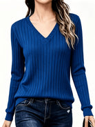 Ines Paris | Pull femme côtelé col V texture brossée