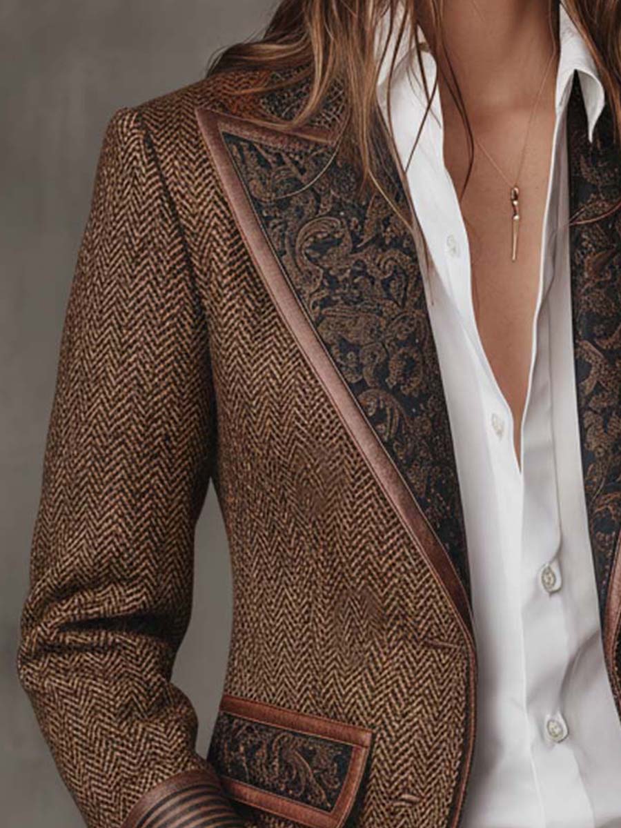 Ines Paris | Blazer femme chevrons à empiècements imprimés, coupe structurée