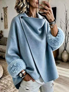 Veste femme drapée, poignets en fausse fourrure