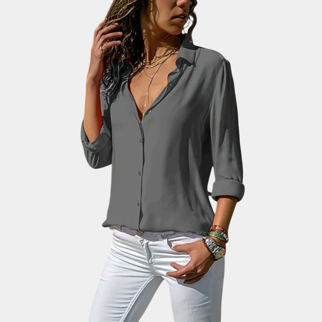 Ines Paris | Blouse femme boutonnée col ouvert, coupe fluide