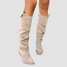 Bottes hautes femme effet daim petit talon zip