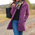 Manteau long femme boutonné coupe droite