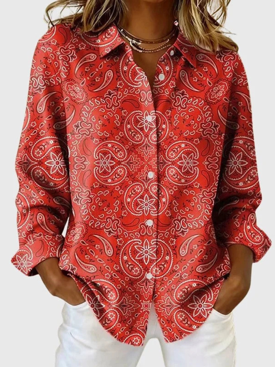 Chemise femme imprimé paisley, coupe ample à manches longues