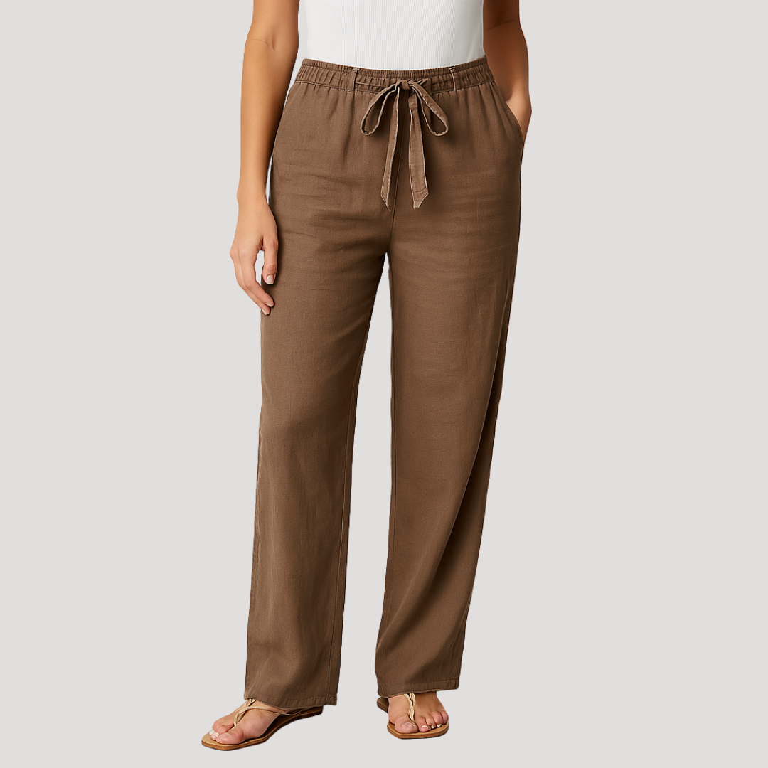 Ines Paris | Pantalon en Lin Femme Taille Élastique Coupe Droite Grande Taille